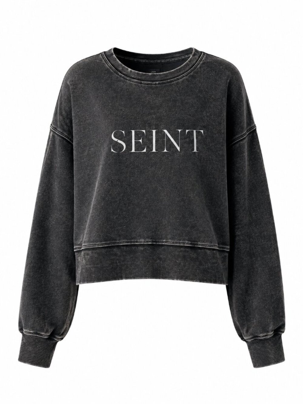 NWT Women Acid Washed "Seint" make up brand Black Cropped Sweatshirt Medium